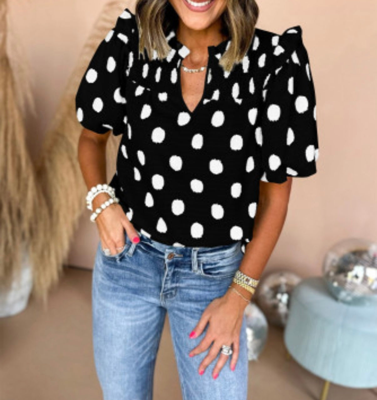 Black Polka Dot Top