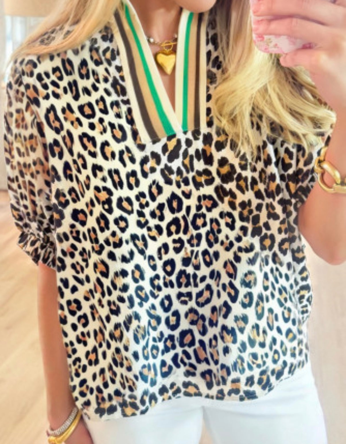 Leopard top with green pop