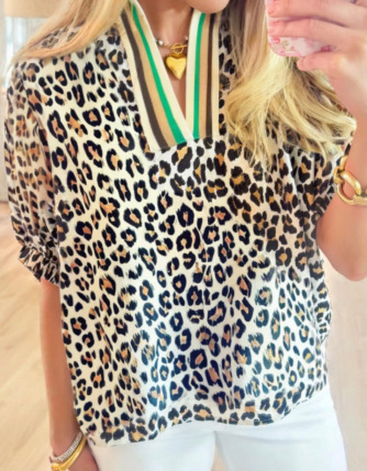 Leopard top with green pop