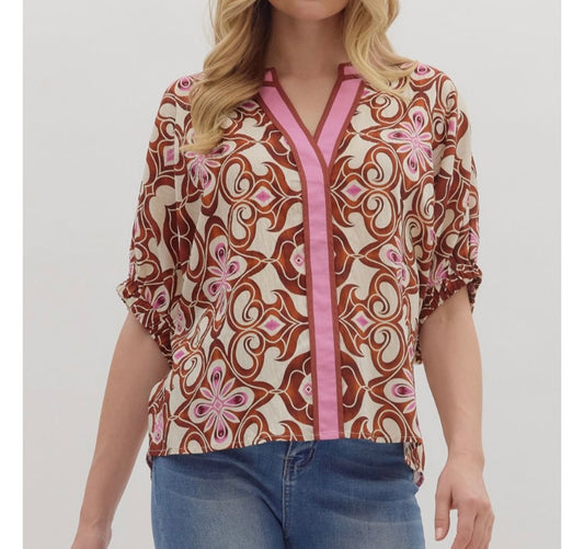 ENTRO geometric pink strip top