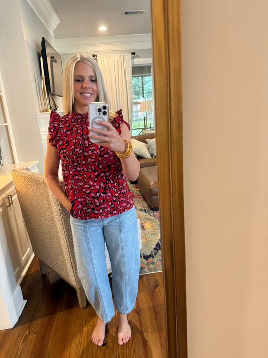 Black/Red/Pink Leopard Print Top