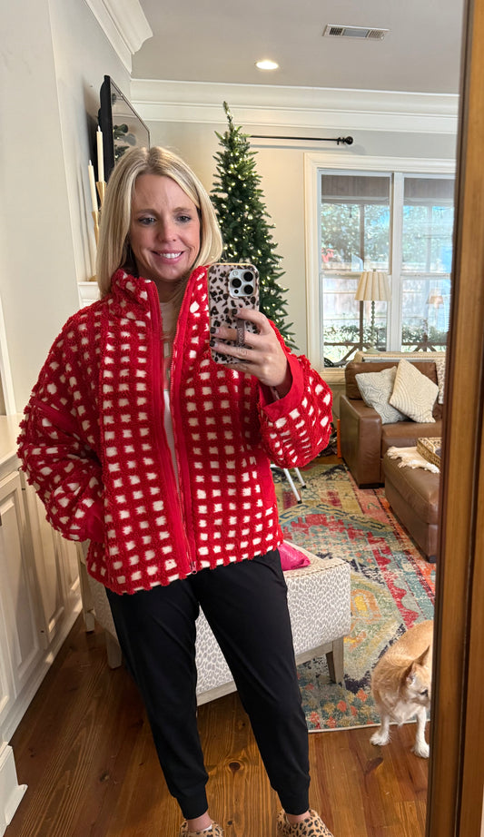Oversized Fleece red/white Jacket