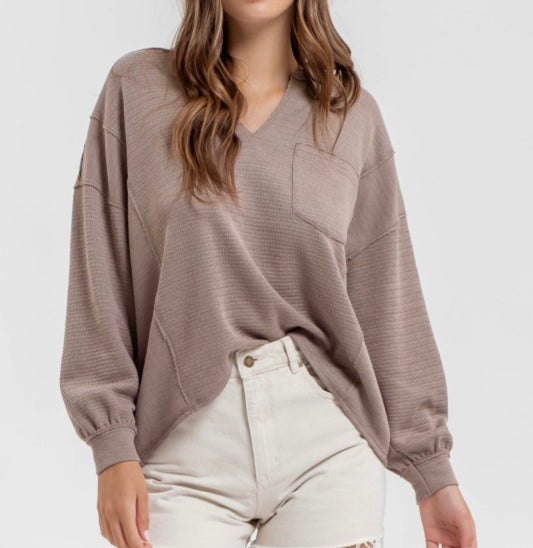 Light Mocha Split Neck Top