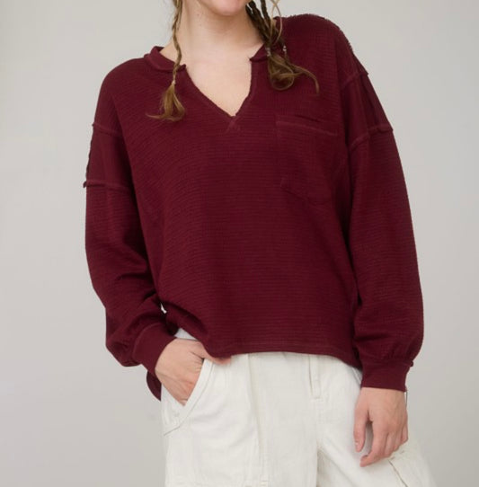 Maroon Split Neck Top